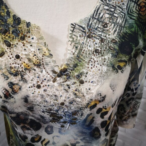 Dress Barn Ladies Multi Colored Animal Print Size XL V-neck Tunic Top - Picture 5 of 11